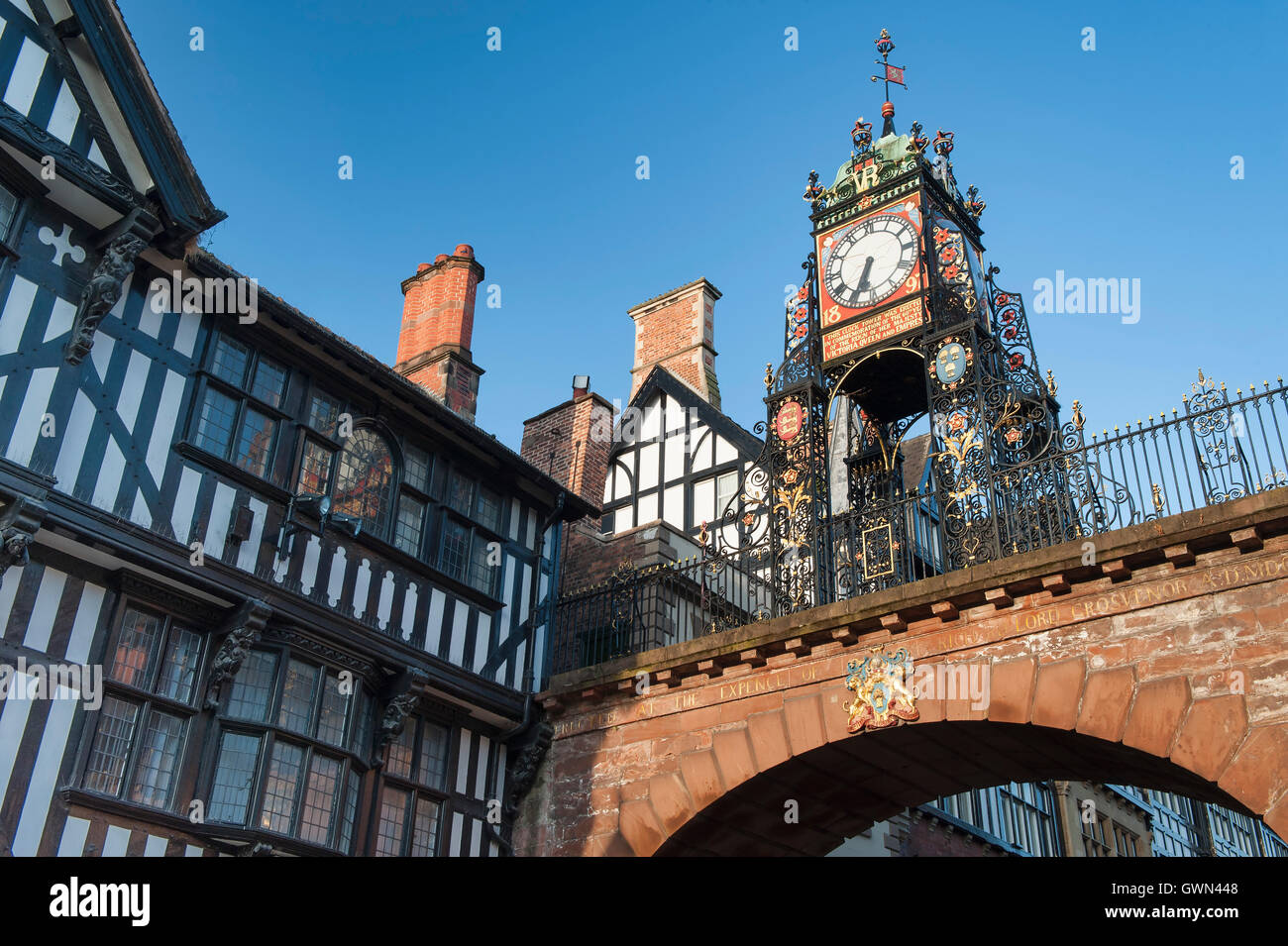 The Eastgate Clock on the city walls, Eastgate, Chester, Cheshire Stock
