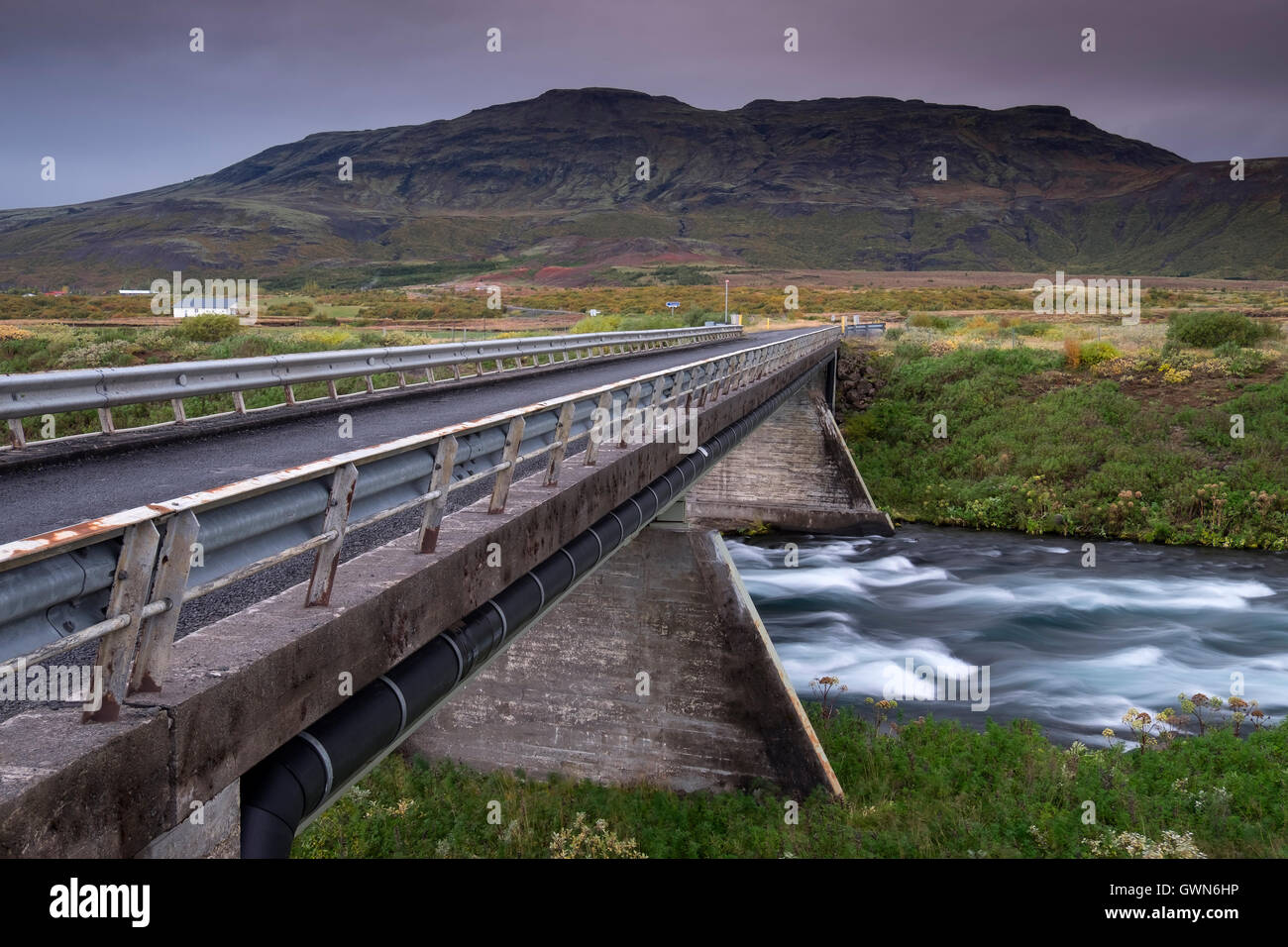 Roadbridge over the River Tunguflijot, near Geysir, Southern Iceland Stock Photo