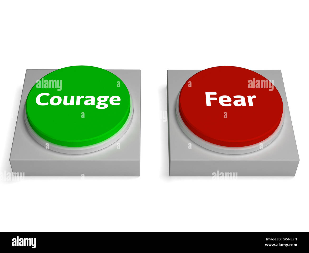 Courage Fear Buttons Shows Bravery Or Scared Stock Photo