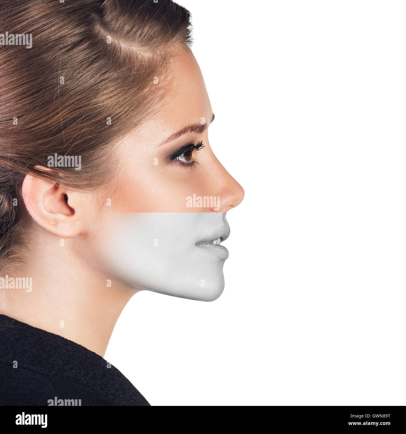 Perfect female face made from faces parts .Plastic surgery concept Stock  Photo - Alamy
