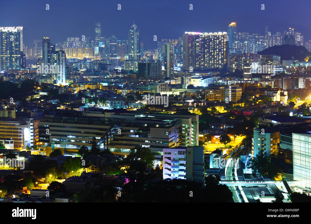 Hong Kong building at night Stock Photo - Alamy