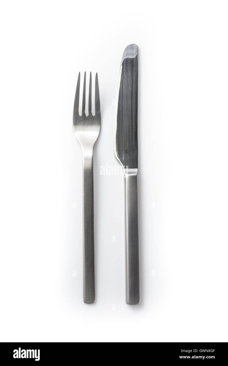 stainless steel knife and fork isolated on a white background Stock