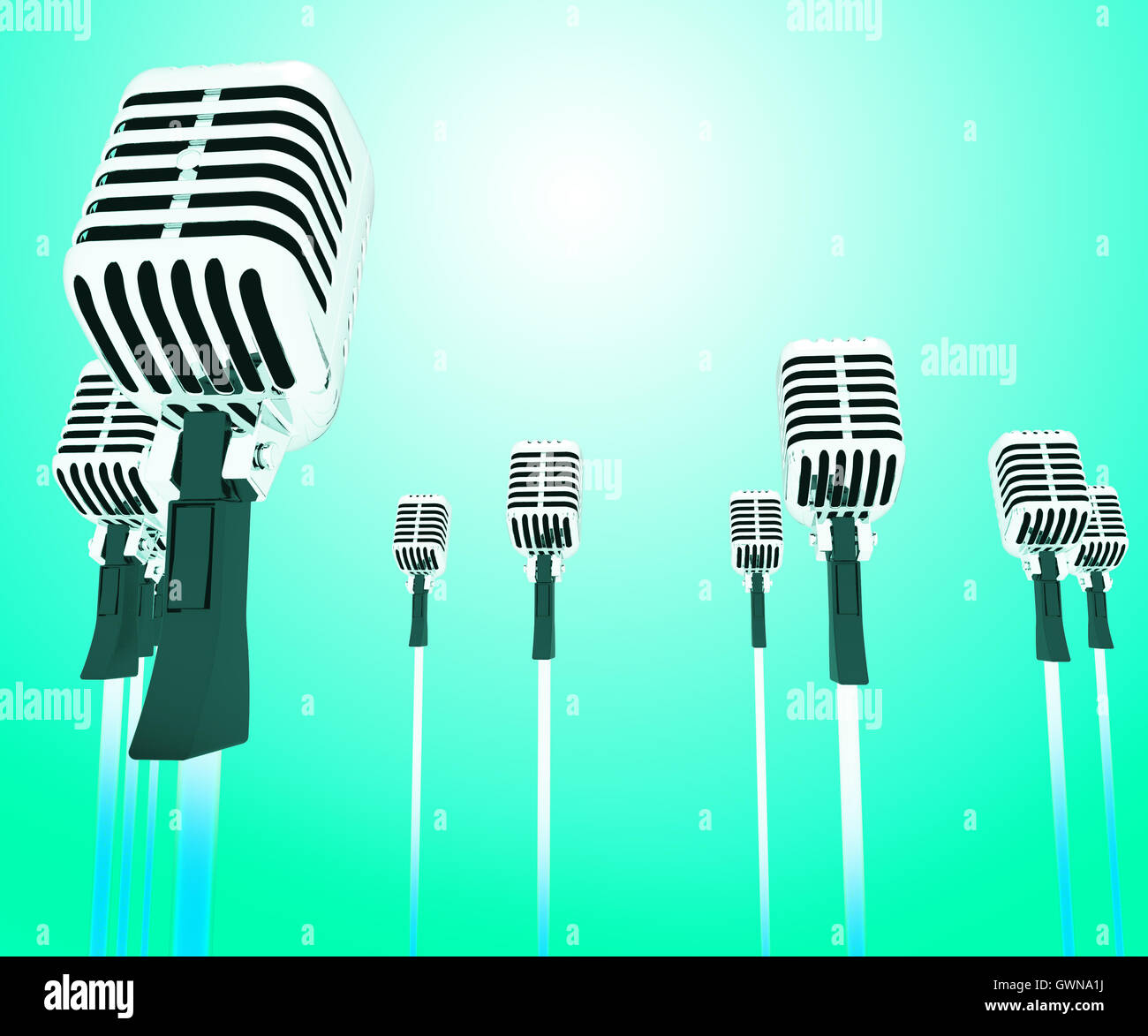 Microphones Micl Shows Music Groups Band Or Singing Hits Stock Photo