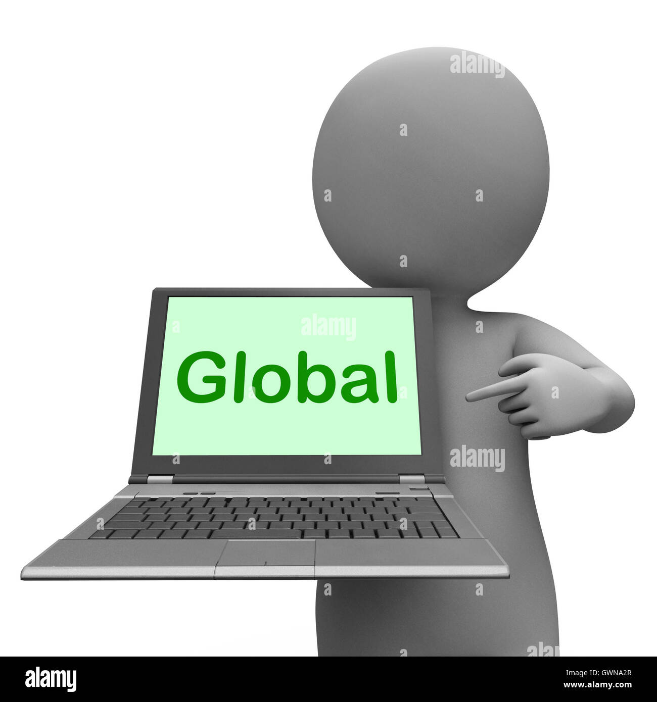 Global Laptop Shows Interconnected Continental Globalization Con Stock Photo