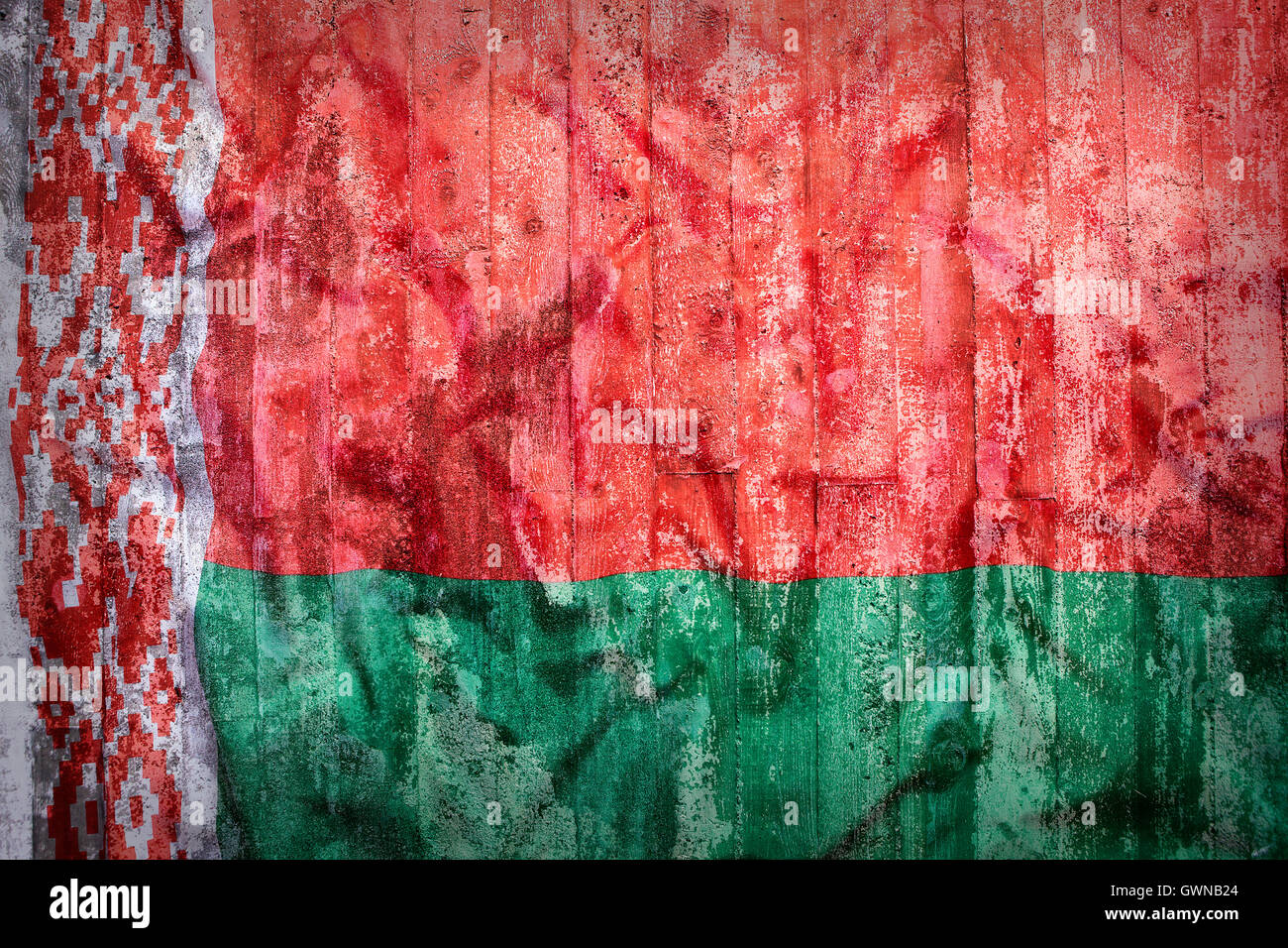 Grunge style of Belarus flag on a brick wall for background Stock Photo
