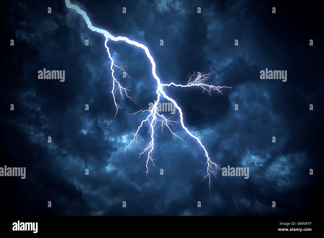 Lightning strike on the cloudy dark sky Stock Photo - Alamy
