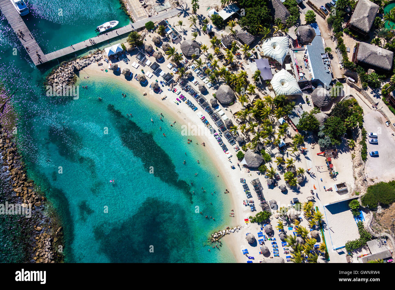 Aerial View of Cabana Beach on the south coast of Curacao Stock Photo