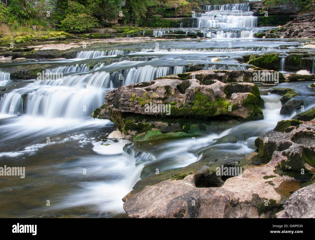Aysgarth Falls & River Ure, Wensleydale, Yorkshire Dales National Park, Yorkshire, England, UK Stock Photo