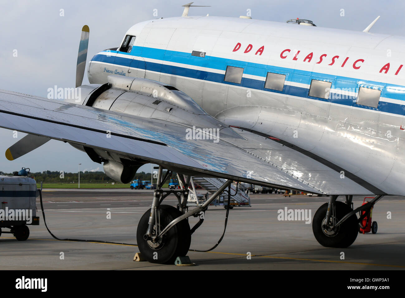 DDA Classic Flights Douglas DC-3 prepares for a pleasure flight at Amsterdam Schipol airport. Stock Photo