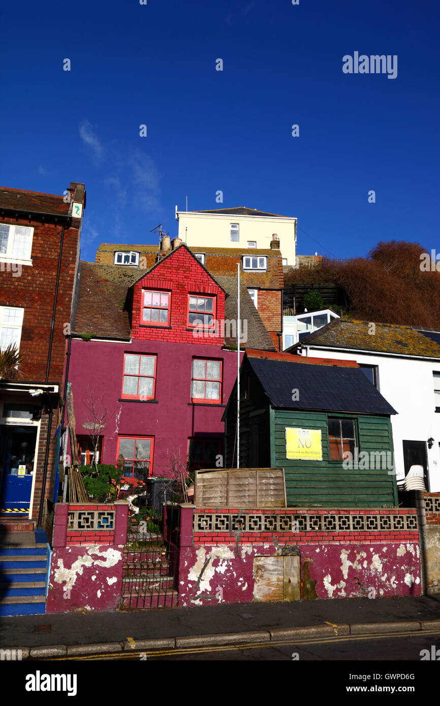 Colourful houses on RockANore Road, Old Town, Hastings, East Sussex