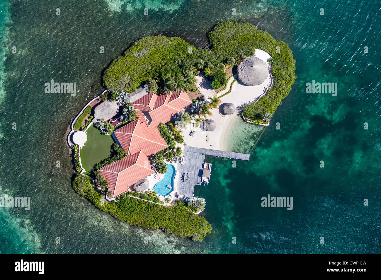 Aerial View of a Private Island in spanish waters curacao Stock Photo