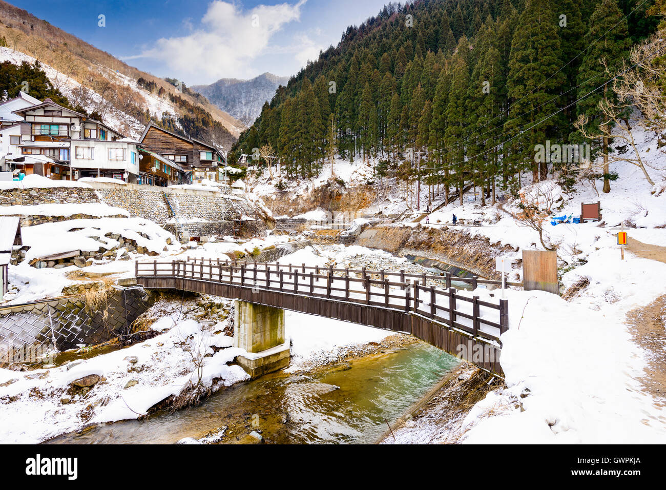 Nagano, Japan valley at Yudanaka and snow monkey park. Stock Photo
