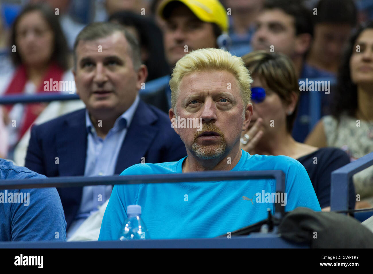 Boris Becker, Novak Djokovic's (SRB) coach watches the 2016 US Open Men's Final Stock Photo