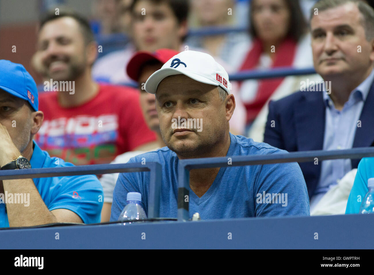 Marian Vajda watches Novak Djokovic's (SRB) during the 2016 US Open Men's Final Stock Photo