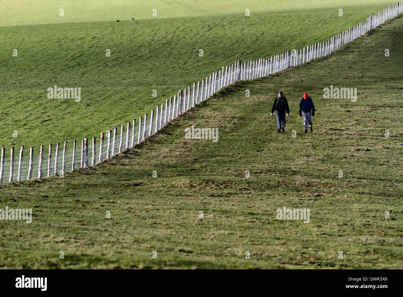 People walking near Firle Beacon, South Downs National Park, East Sussex, England, UK Stock Photo