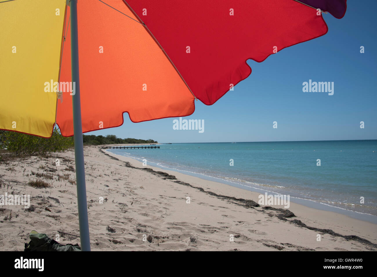 Beach Umbrella Refugio Nacional Cabo Rojo, Puerto Rico Stock Photo