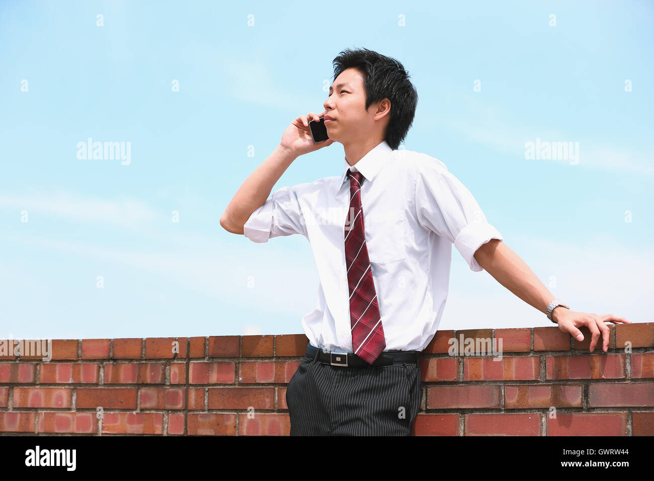 Young Japanese businessman on the phone Stock Photo