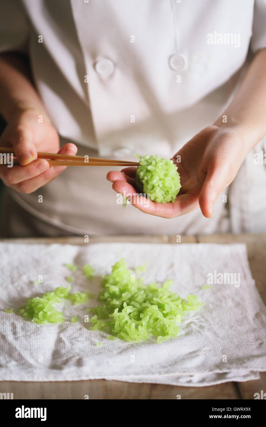 Pastry chef creating Japanese confectionery Stock Photo