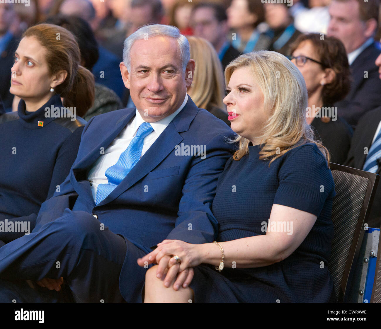 Prime Minister Benjamin Netanyahu of Israel and his wife, Sara, in the front row prior to his addressing the 2015 Jewish Federations of North America General Assembly at the Washington Hilton Hotel in Washington, DC on Tuesday, November 10, 2015. Credit: Stock Photo