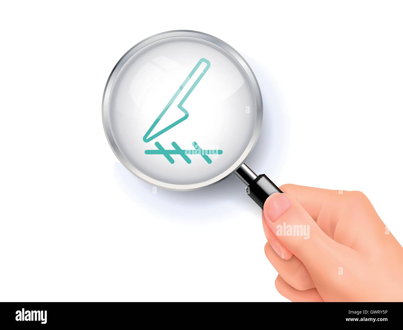 Scalpel cut icon sign showing through by magnifying glass held by hand ...