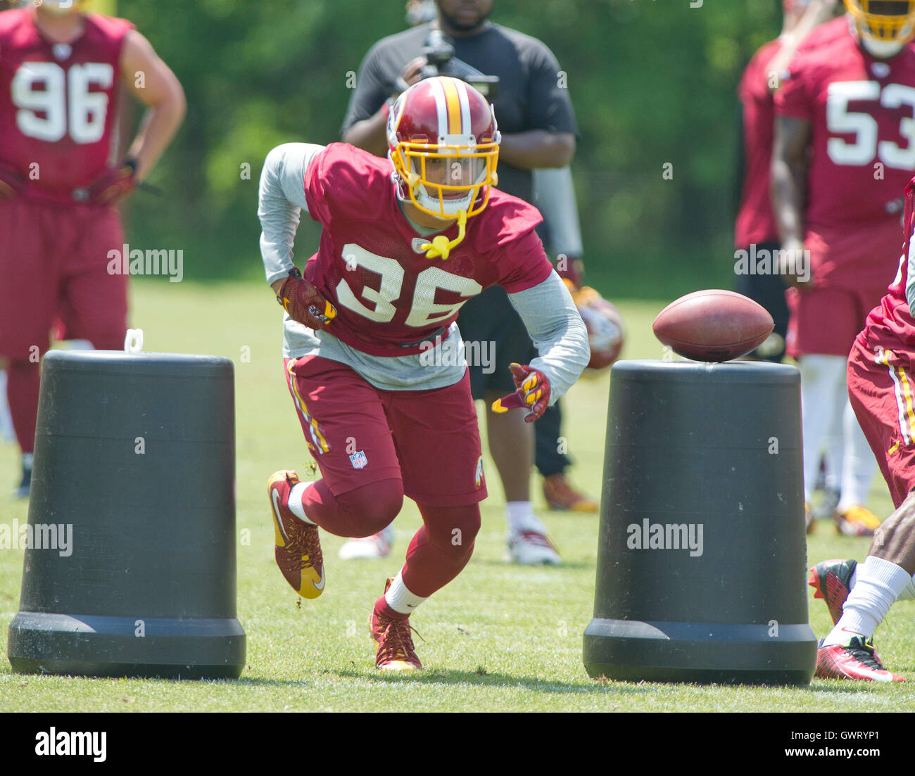 Washington Redskins safety Su'a Cravens (36), who was selected in the second round of the 2016 NFL Draft, participates in an organized team activity (OTA) at Redskins Park in Ashburn, Virginia on Wednesday, May 25, 2015. Credit: Ron Sachs / CNP/MediaPunch Stock Photo
