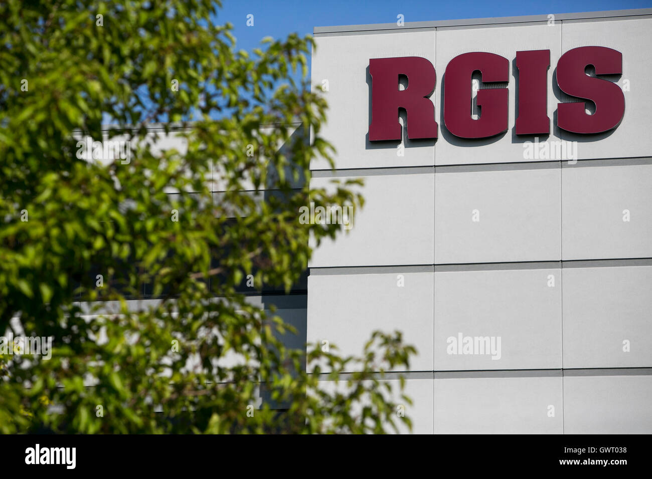 A logo sign outside of the headquarters of RGIS Inventory Specialists in Auburn Hills, Michigan on July 17, 2016. Stock Photo