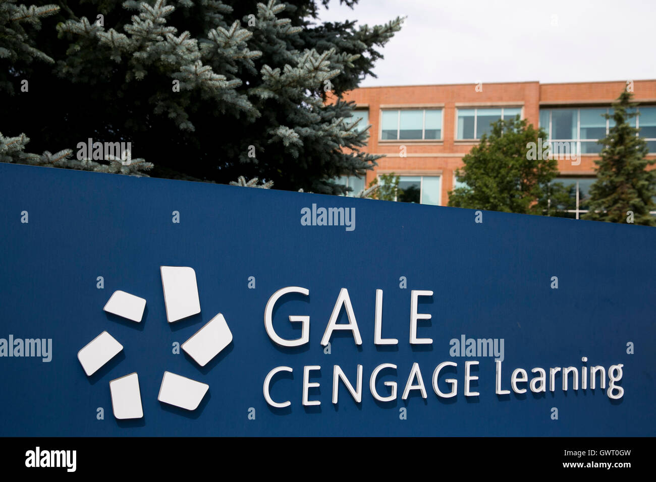A logo sign outside of the headquarters of Gale, a subsidiary of Cengage Learning, in Farmington Hills, Michigan on July 17, 201 Stock Photo