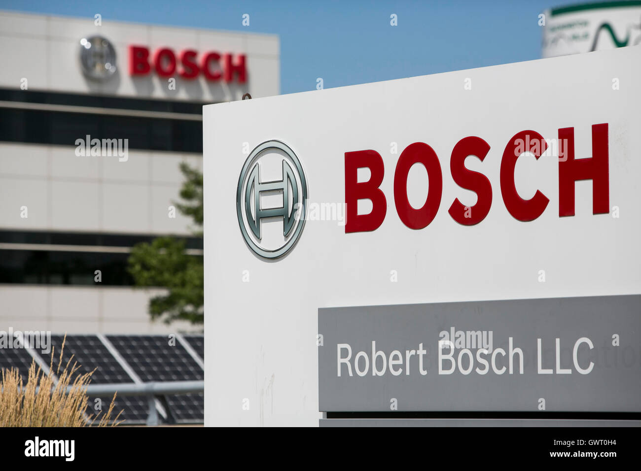 A logo sign outside of a facility occupied by Bosch in Farmington Hills, Michigan on July 17, 2016. Stock Photo