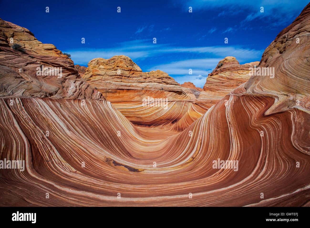 Rock formation of The Wave in North Coyote Butte, Arizona Stock Photo