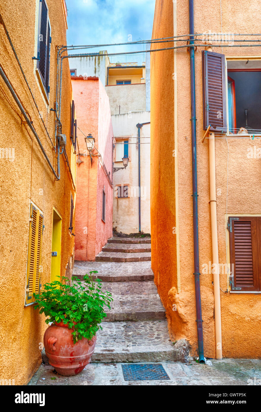 the beautiful alley of castelsardo old city - sardinia - italy Stock Photo