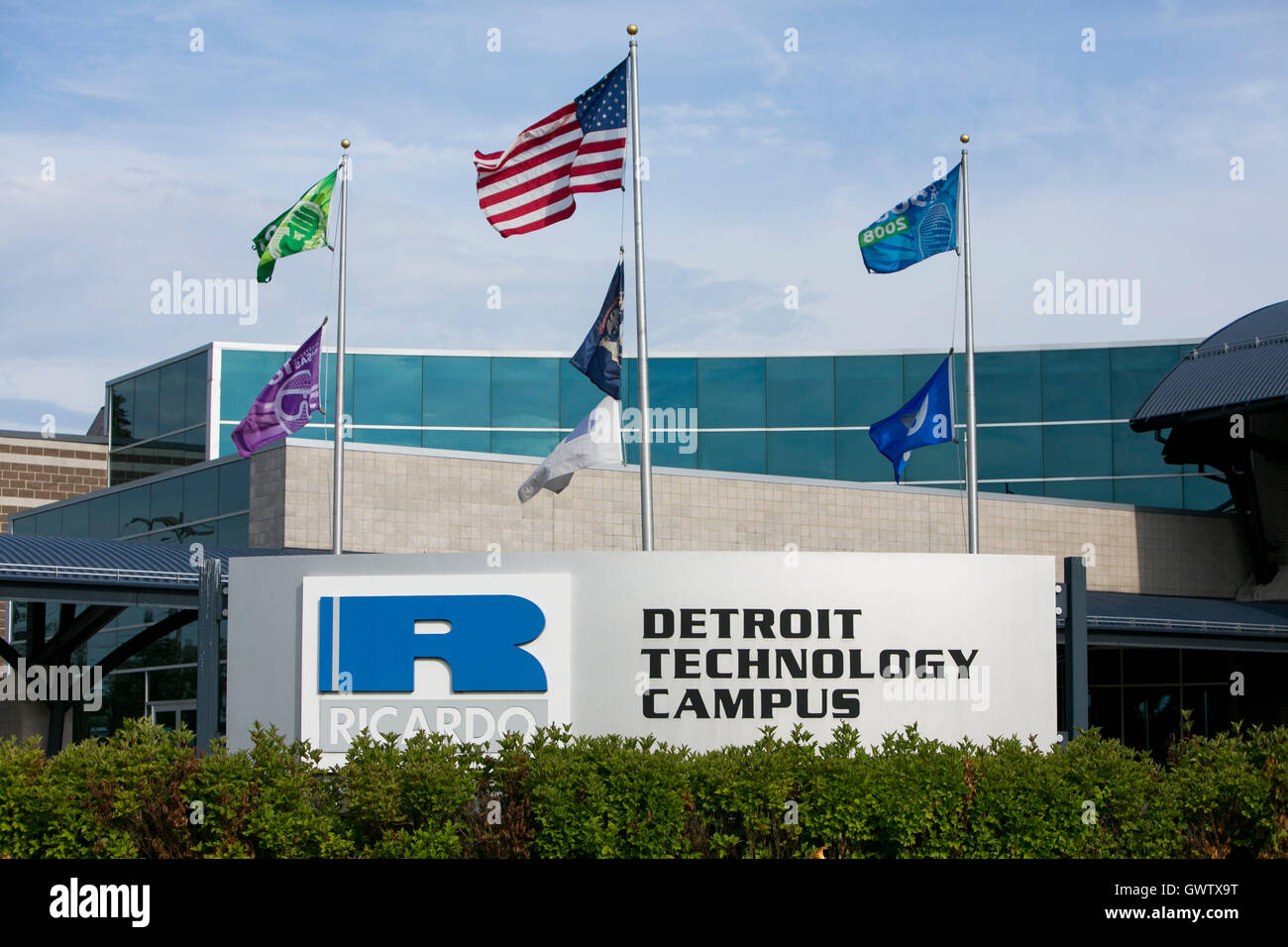 A logo sign outside of a facility occupied by Ricardo plc, in