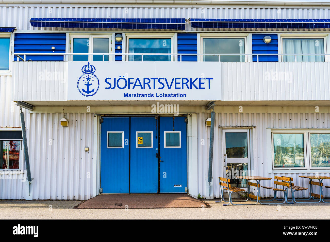 Marstrand, Sweden - September 8, 2016: Environmental documentary of the Swedish Maritime Administration pilotage station (Sjofar Stock Photo