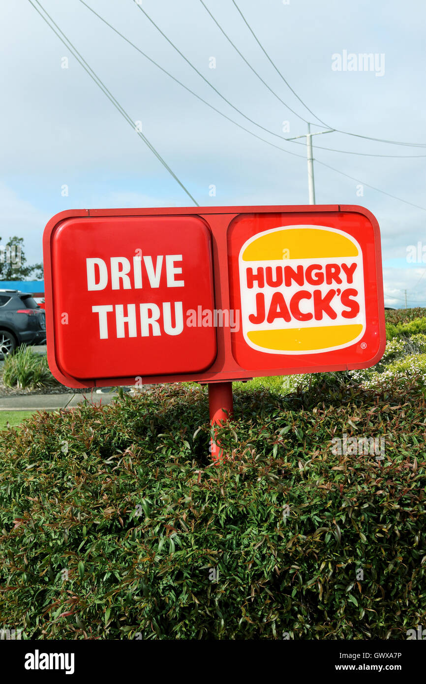 Hungry Jack's Burger King Australian fast food chain meal drive thru logo Stock Photo