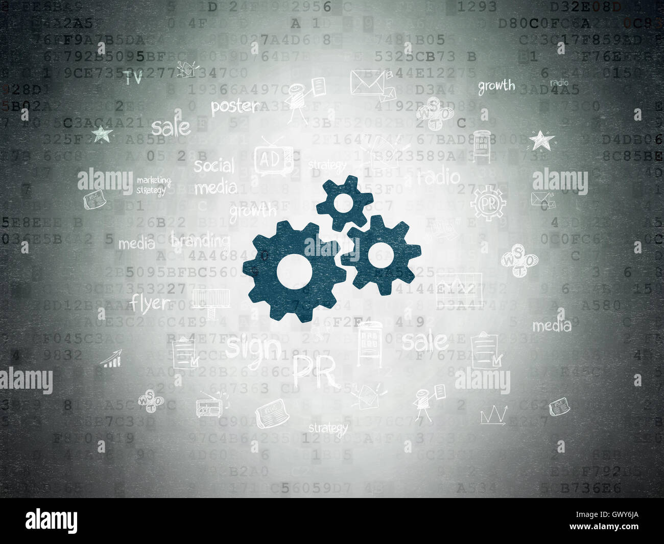Marketing concept: Gears on Digital Data Paper background Stock Photo ...