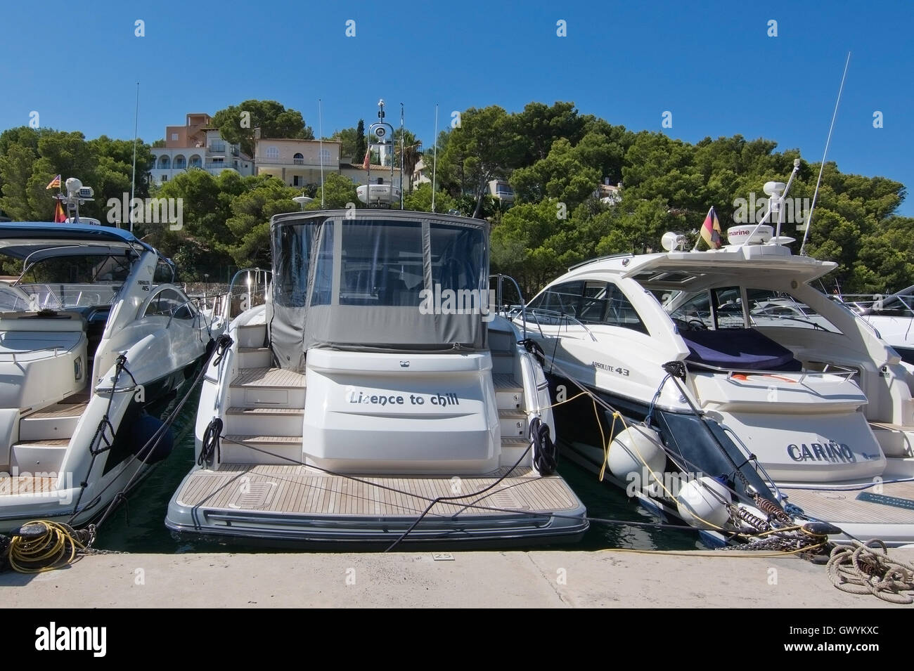 Boats in the marina in Santa Ponsa Nautic Club on a sunny summer day on September 3, 2016 in Santa Ponsa, Mallorca, Spain Stock Photo
