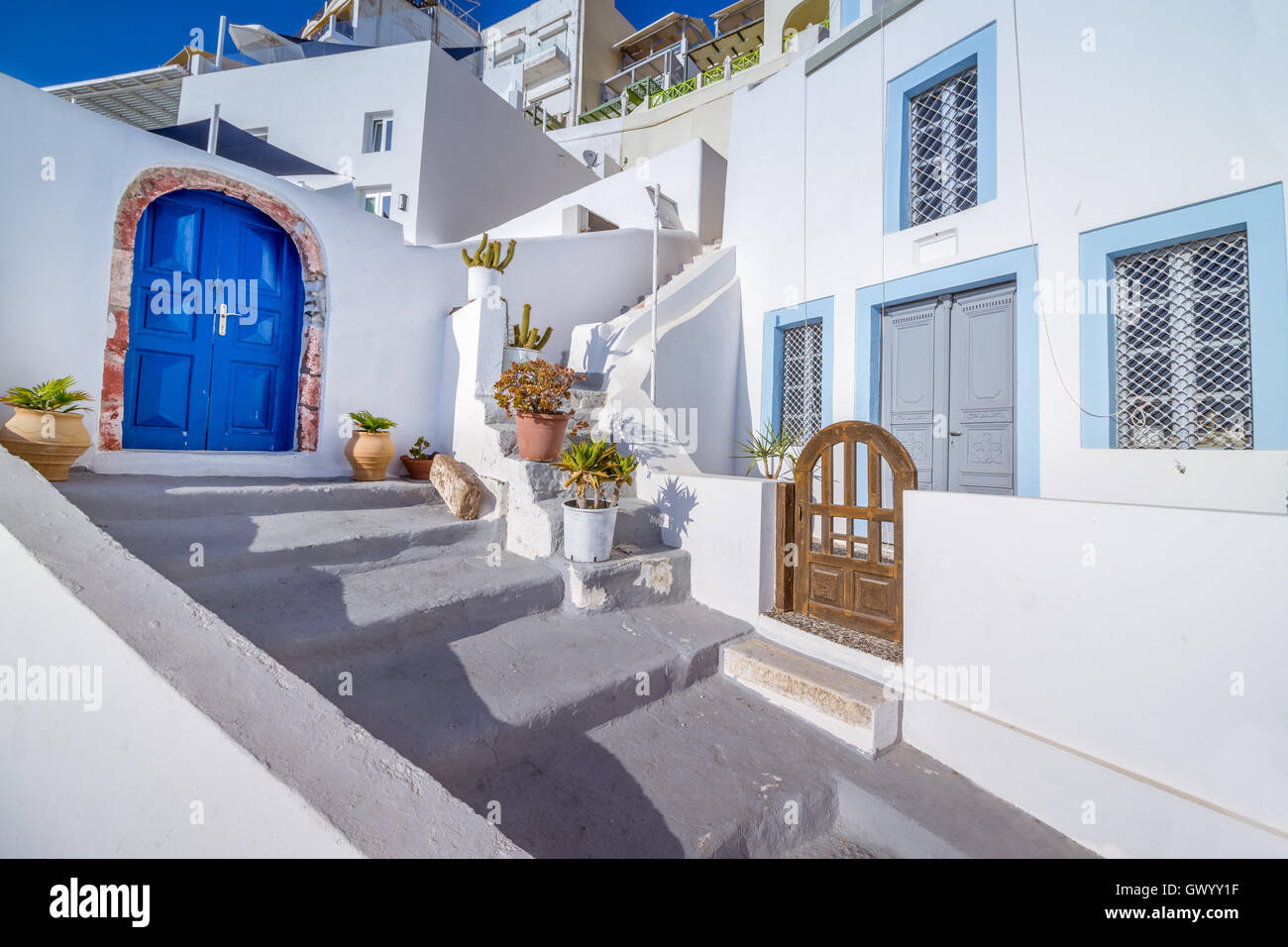 Traditional architecture of Santorini, Greece. Santorini is an ancient volcano located in the middle of the mediterranean sea, s Stock Photo
