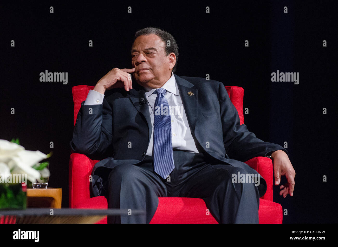 Former Congressman Andrew Young during a Civil Rights discussion at the LBJ Presidential Library April 9, 2014 in Austin, Texas. Stock Photo