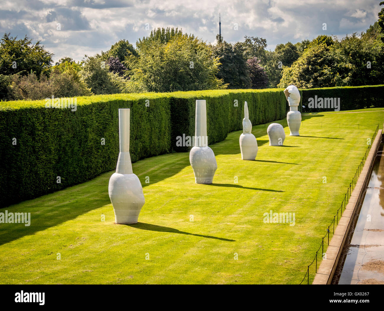 Ceramic head sculptures by Swiss artist Not Vital, at Yorkshire Sculpture Park, near Wakefield, England, UK. Stock Photo
