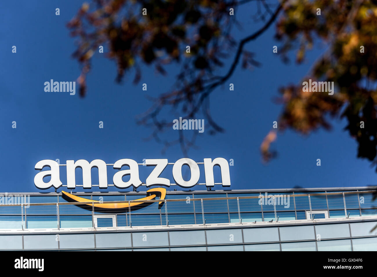 Amazon sign on a top of building, Slovakia, Europe Stock Photo