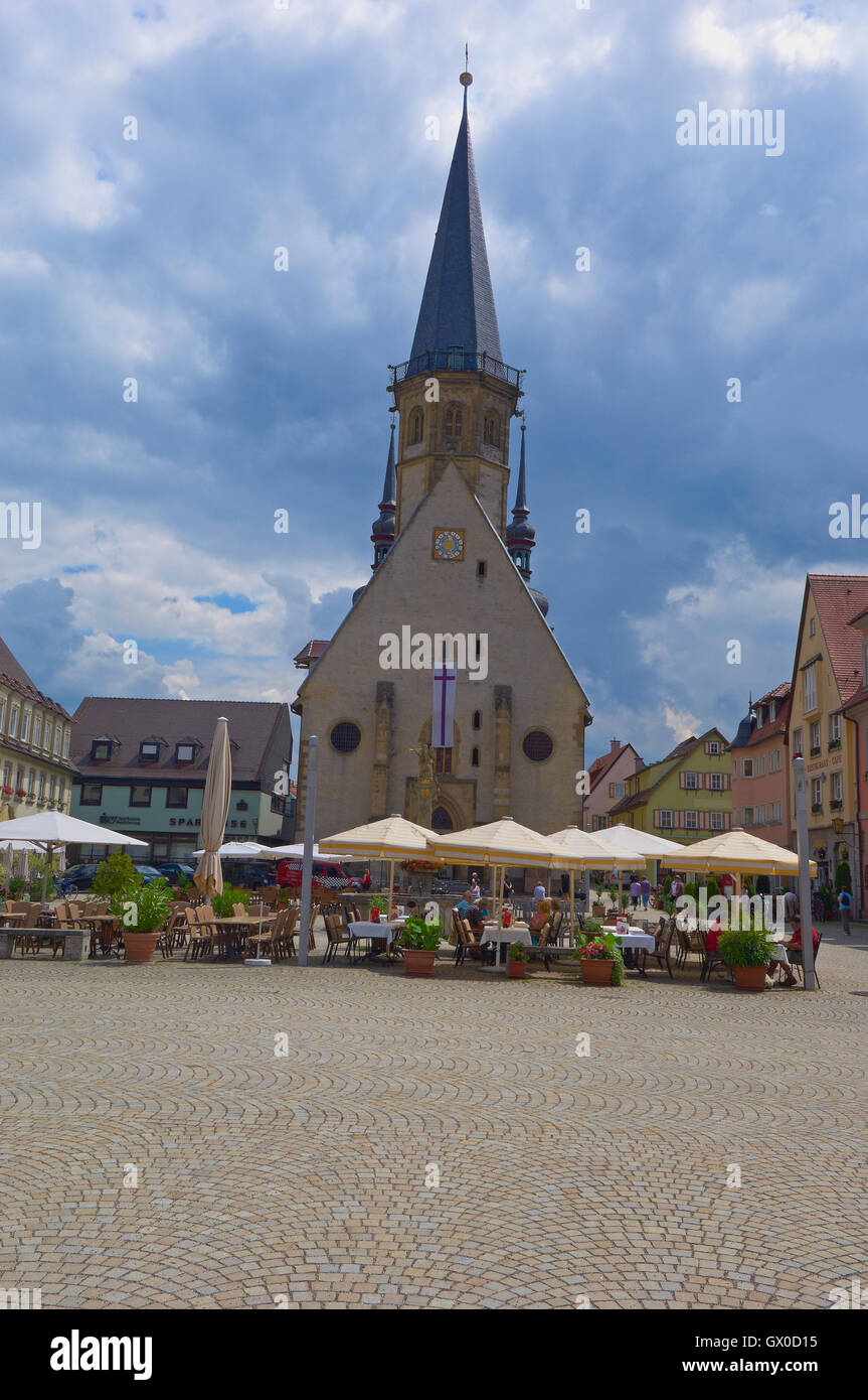Weikersheim, Marketplace, Market Square, , Saint George's church, Main-Tauber district, Romantic Road, Romantische Strasse, Bade Stock Photo