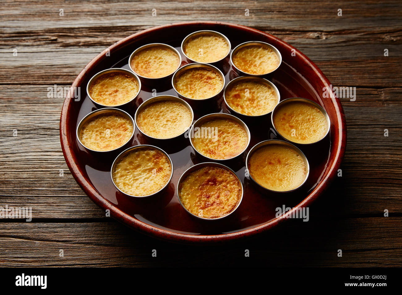Custard Creme Caramel Flan dessert bain marie oven cooked Stock Photo