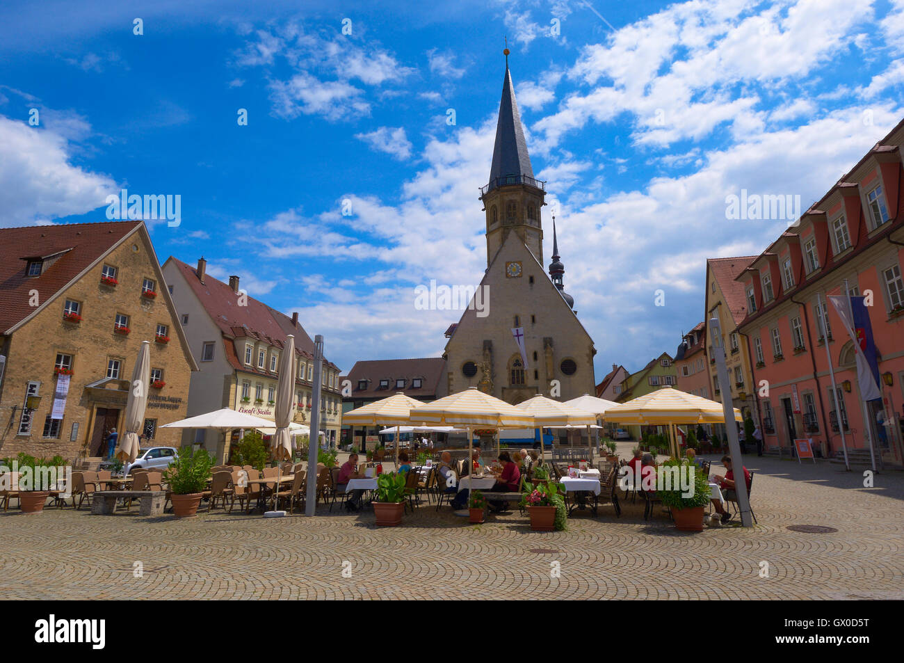 Weikersheim, Marketplace, Market Square, , Saint George's church, Main-Tauber district, Romantic Road, Romantische Strasse, Bade Stock Photo