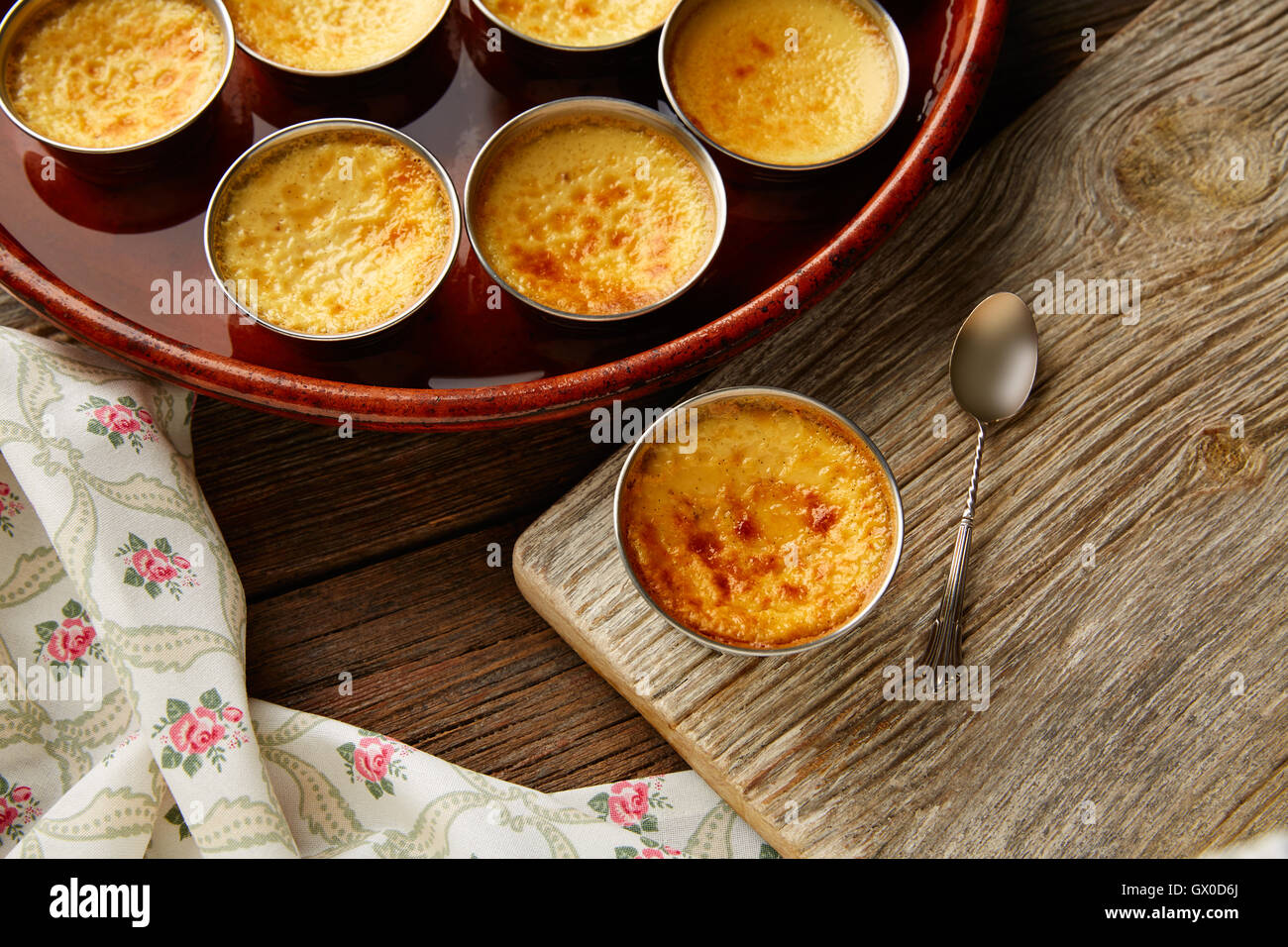 Custard Creme Caramel Flan dessert bain marie oven cooked Stock Photo