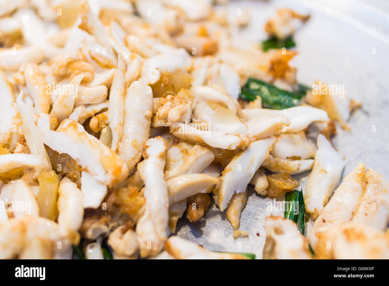 Stir-fried salted egg with squid ,Fried squid eggs Stock Photo