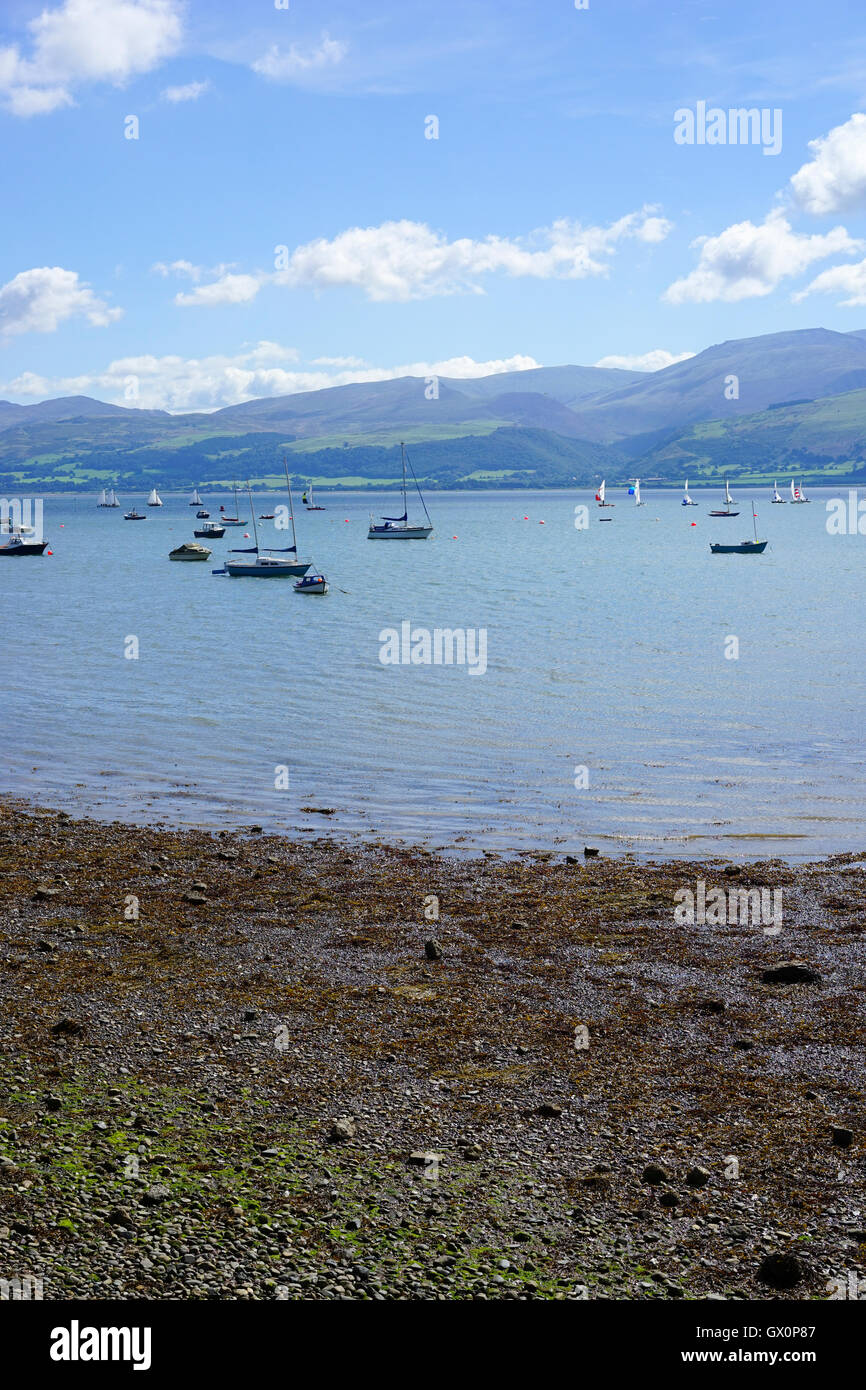 Boats moored in The Menai Straits North Wales, UK Stock Photo Alamy