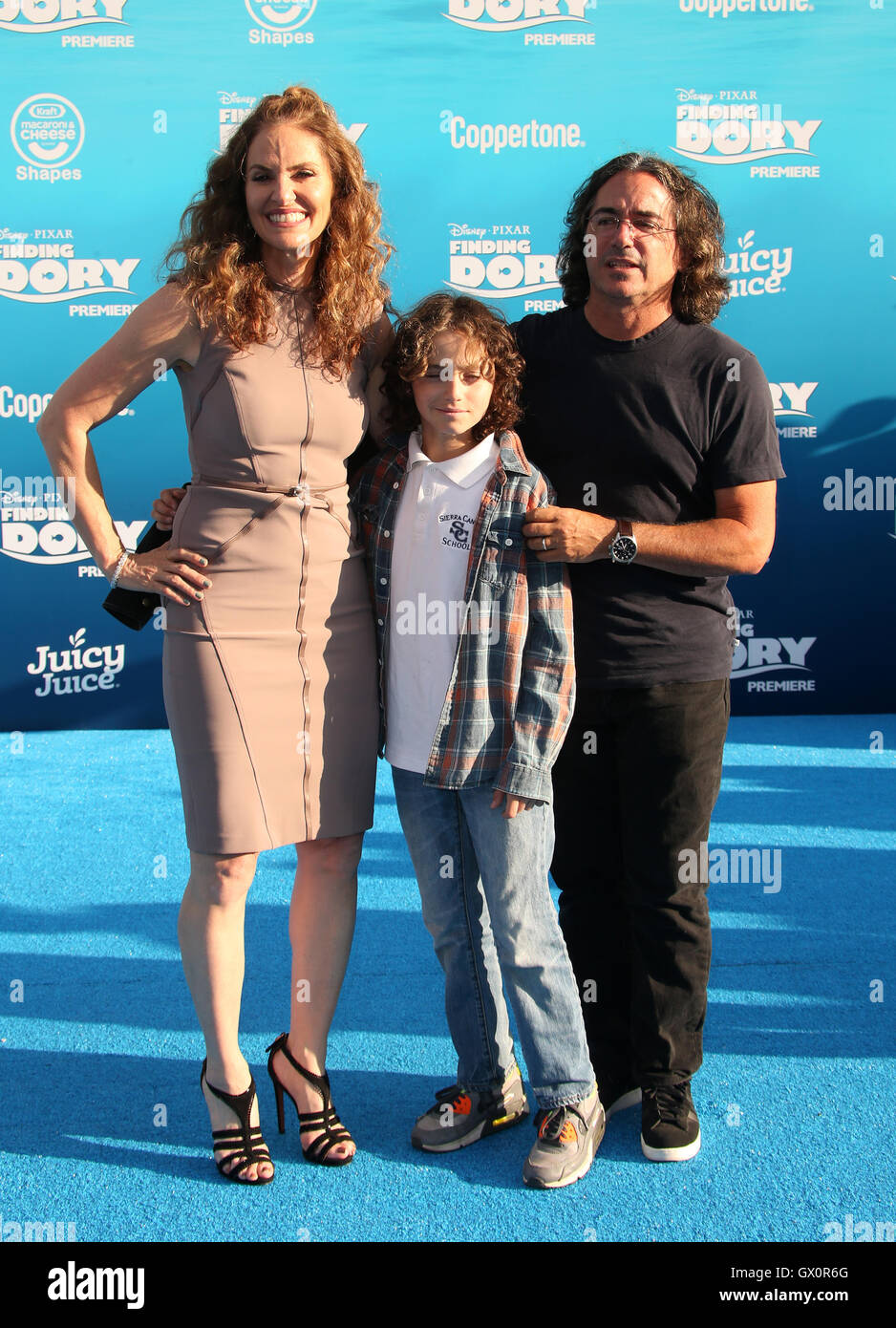 World premiere of Disney-Pixar's 'Finding Dory' at the El Capitan Theatre - Arrivals  Featuring: Amy Brenneman, Brad Silberling, Bodhi Russell Silberling Where: Hollywood, California, United States When: 08 Jun 2016 Stock Photo