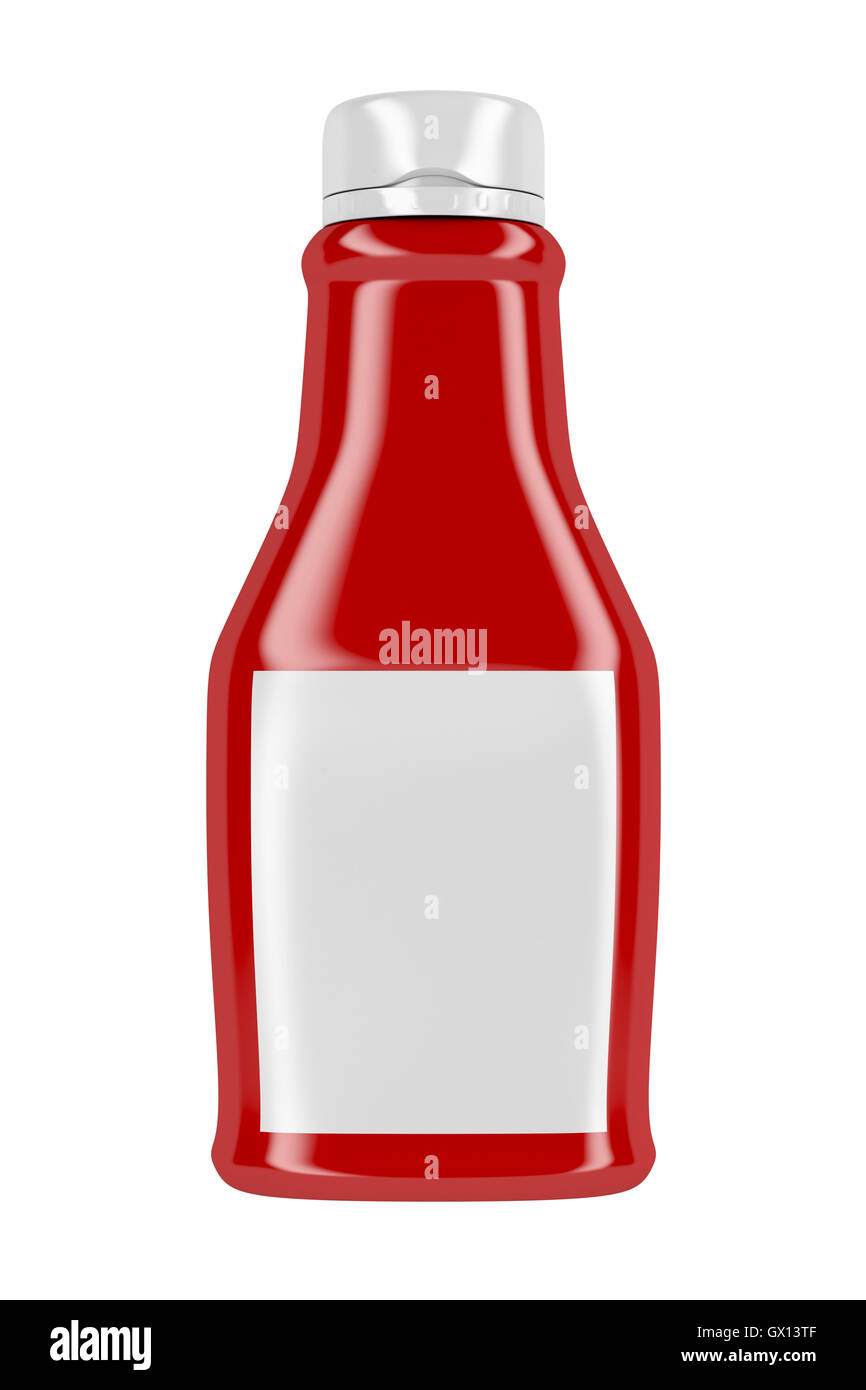 Front view of ketchup bottle with blank label, isolated on white Stock