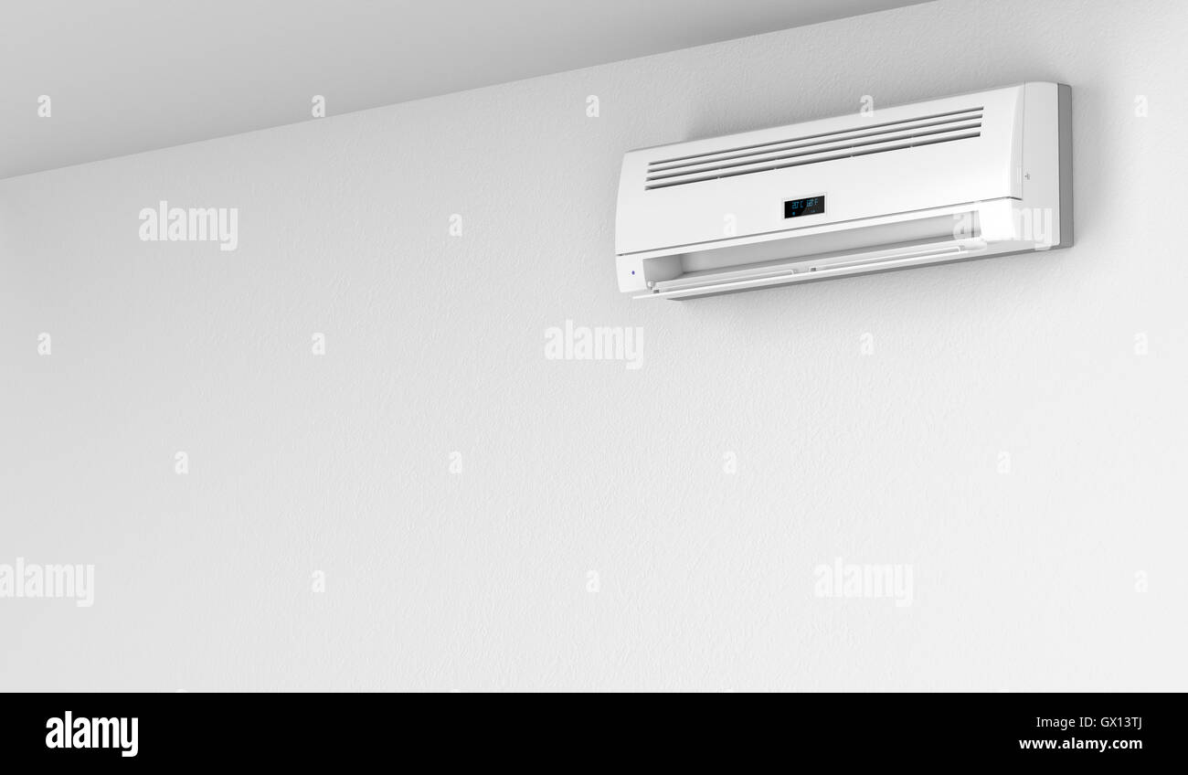 Modern air conditioner on white wall Stock Photo - Alamy
