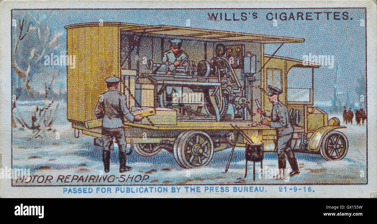 Will's cigarette card of a Russian motor repairing-shop Stock Photo