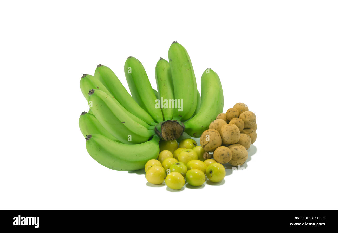 Fruit, green banana crops cultivated a separate white background Stock